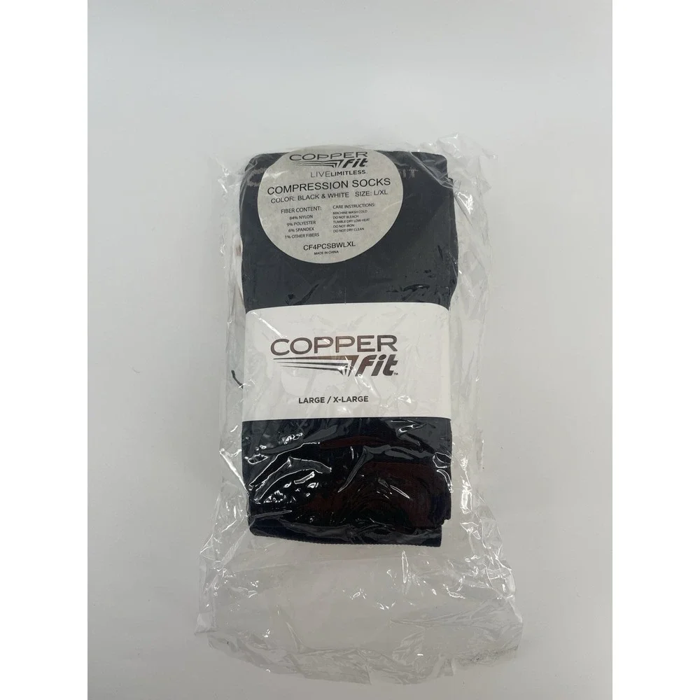 Compression‎ Socks Hg Knee High Copper Womens L/XL USA (2 Pairs) New White Black